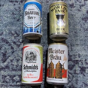 70’s collectible empty beer cans set of 4 as pictured